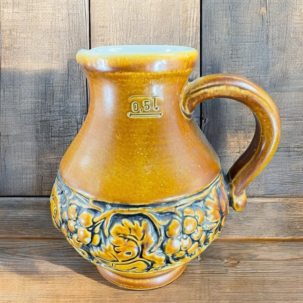 Gerzit Staffeln Stoneware Wine Pitcher Jug Brown Glazed Made West Germany 0.5L